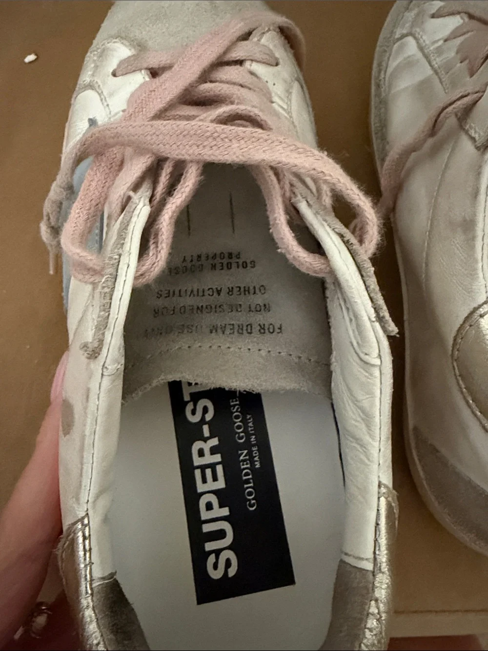Golden Goose Kids White Sneakers with Blue Star and Pink Laces